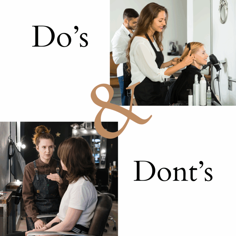Stylist talking to their customers about proper salon etiquette